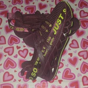 Trendy Maroon and Lime Athletic Shoes